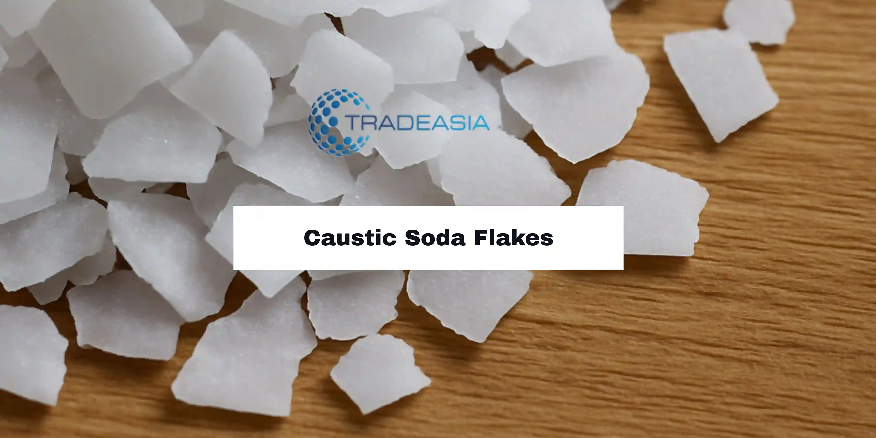 A banner image for the Caustic Soda Flakes Market Analysis 2021–2033 article, featuring a deep blue gradient background with a pile of white caustic soda flakes on the left and bold white text and icons representing market growth, competition, and segme