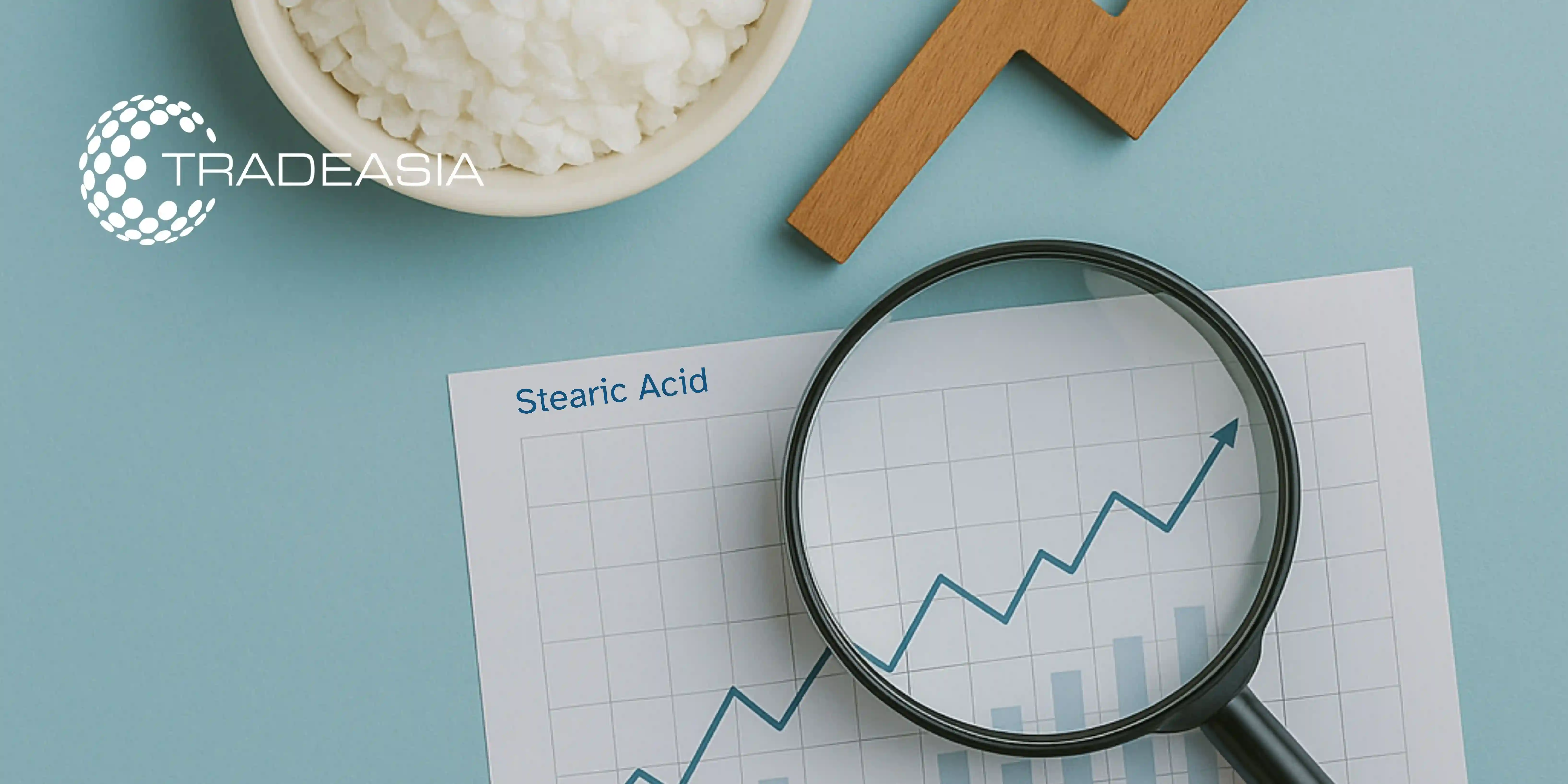 Stearic Acid Market Outlook 2021–2033-featuring bold white text on a dark blue background with abstract patterns. It includes a subtitle detailing global growth drivers, segment analysis, innovation, and strategic trends