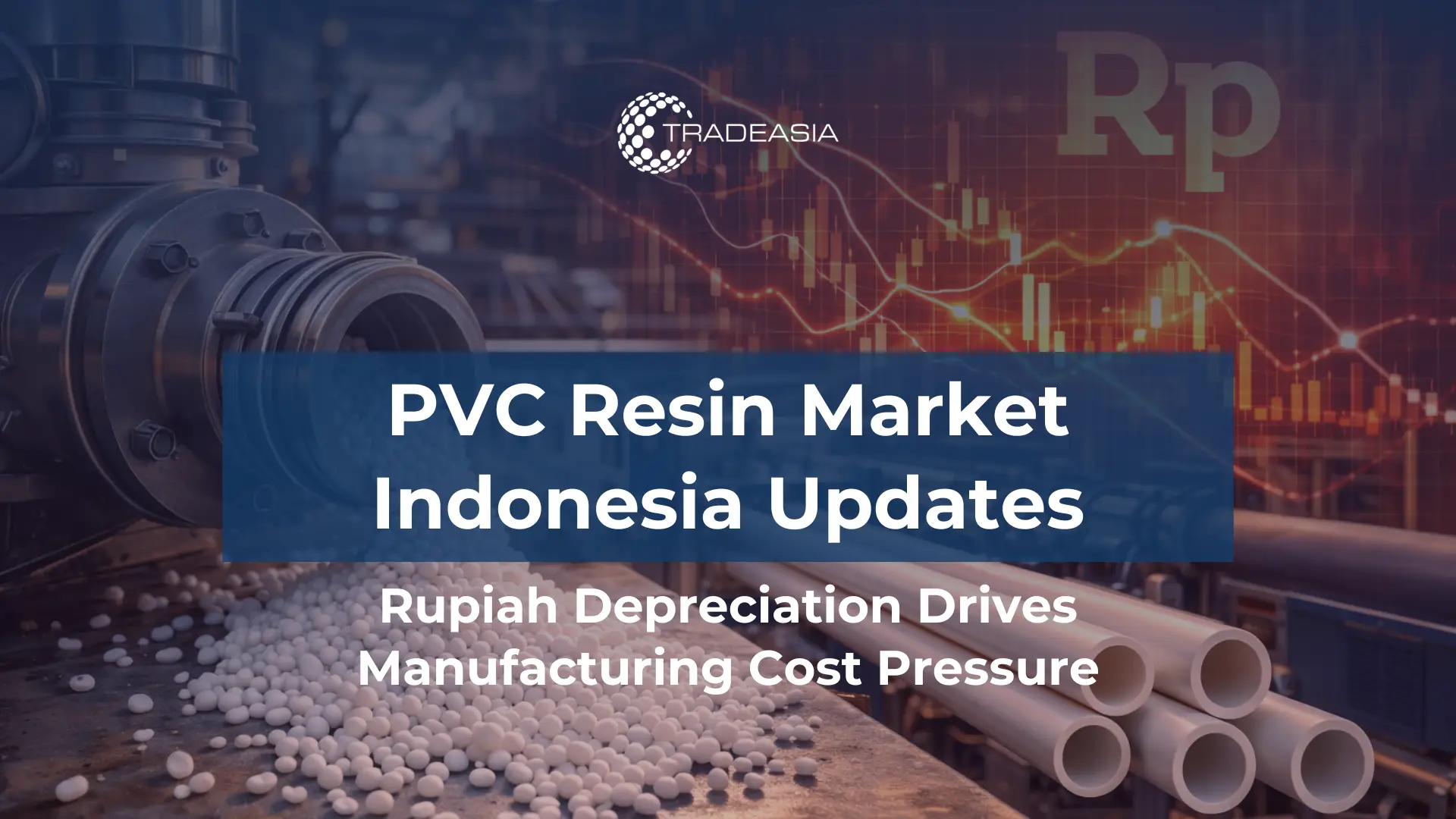 Article Banner | PVC resin polymer pellets and manufacturing plant representing rising production costs due to Rupiah depreciation in Indonesia.