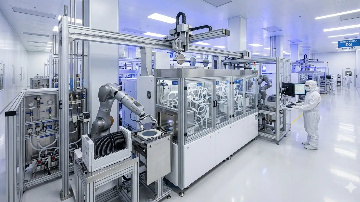 A high-tech semiconductor wafer cleaning facility