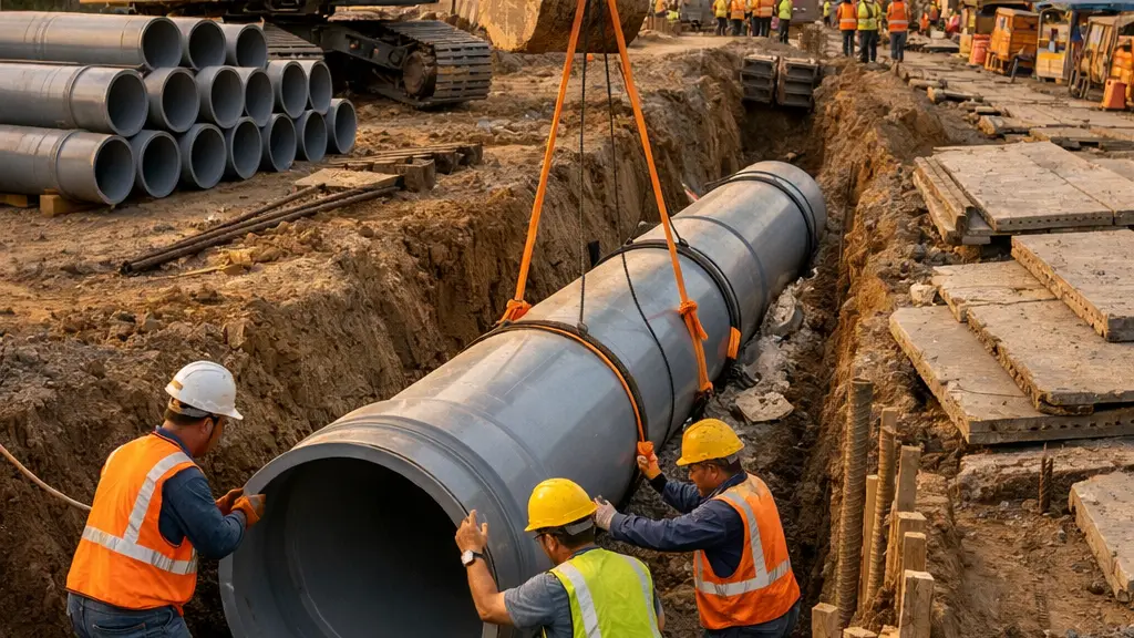 large-scale municipal water infrastructure construction site