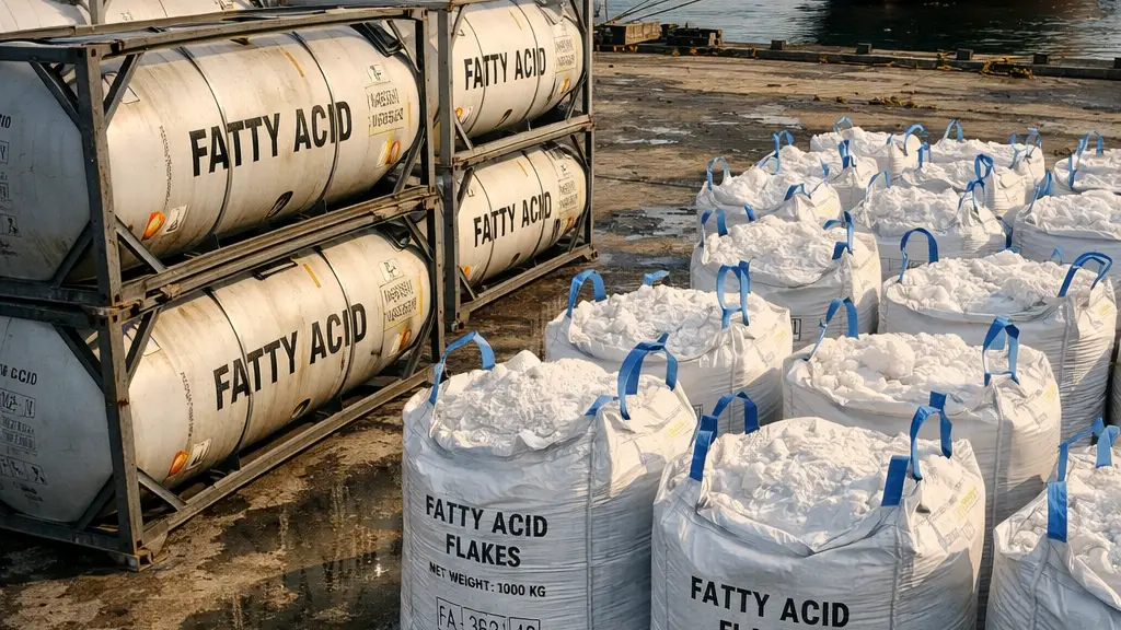 Stearic acid bulk bag containers at Port