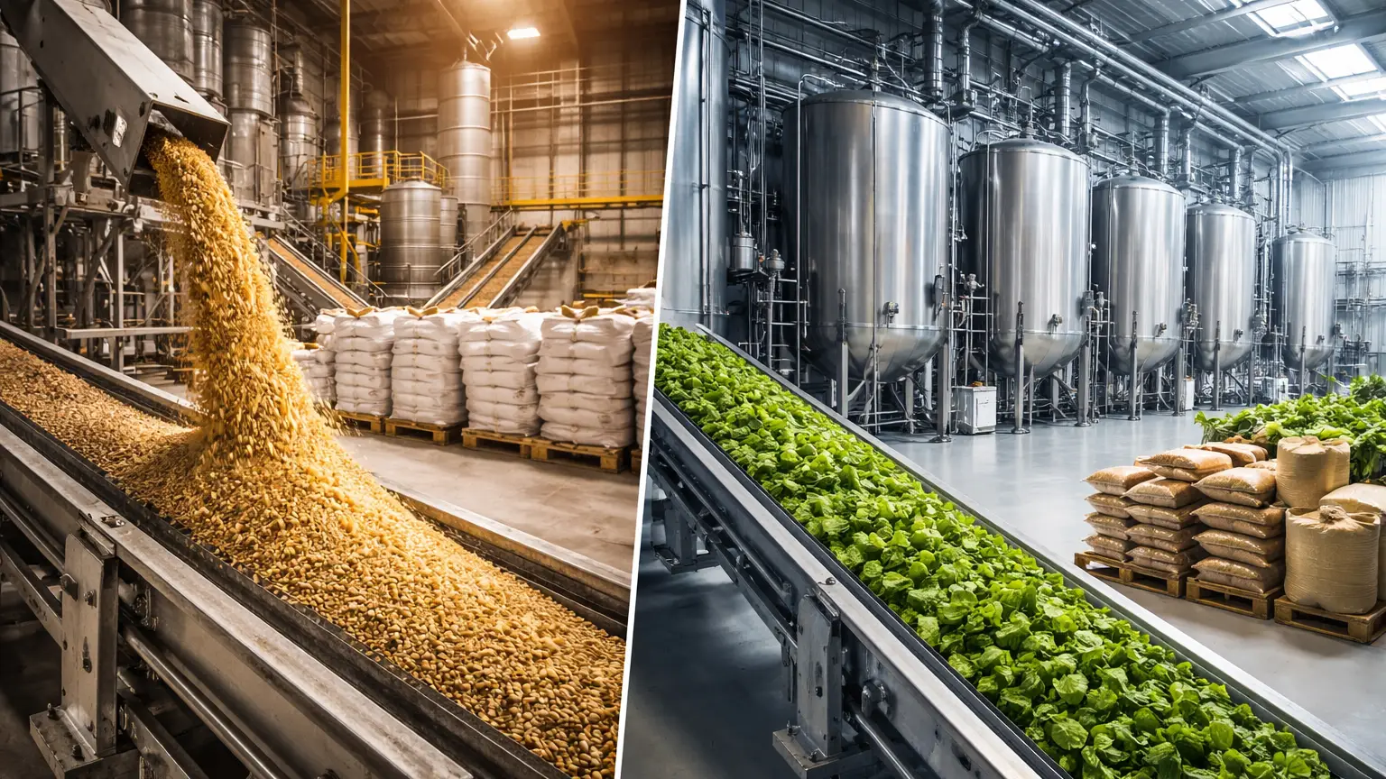 Comparison of poultry meal and alternative protein supply chains in feed ingredient production and storage.