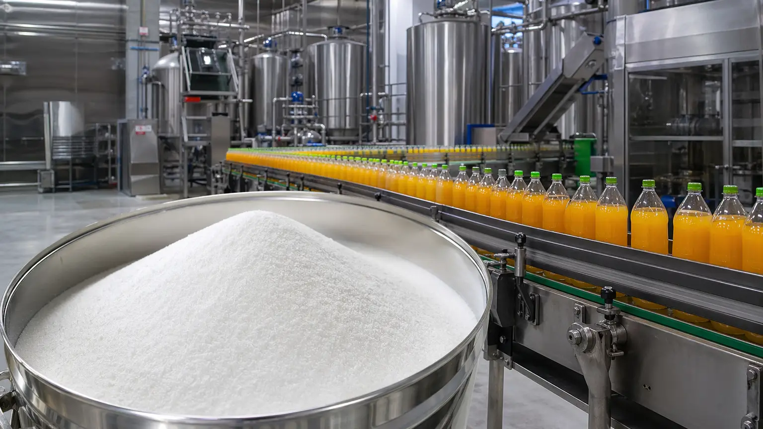 Citric acid anhydrous used in food and beverage production lines to meet rising demand in 2026.