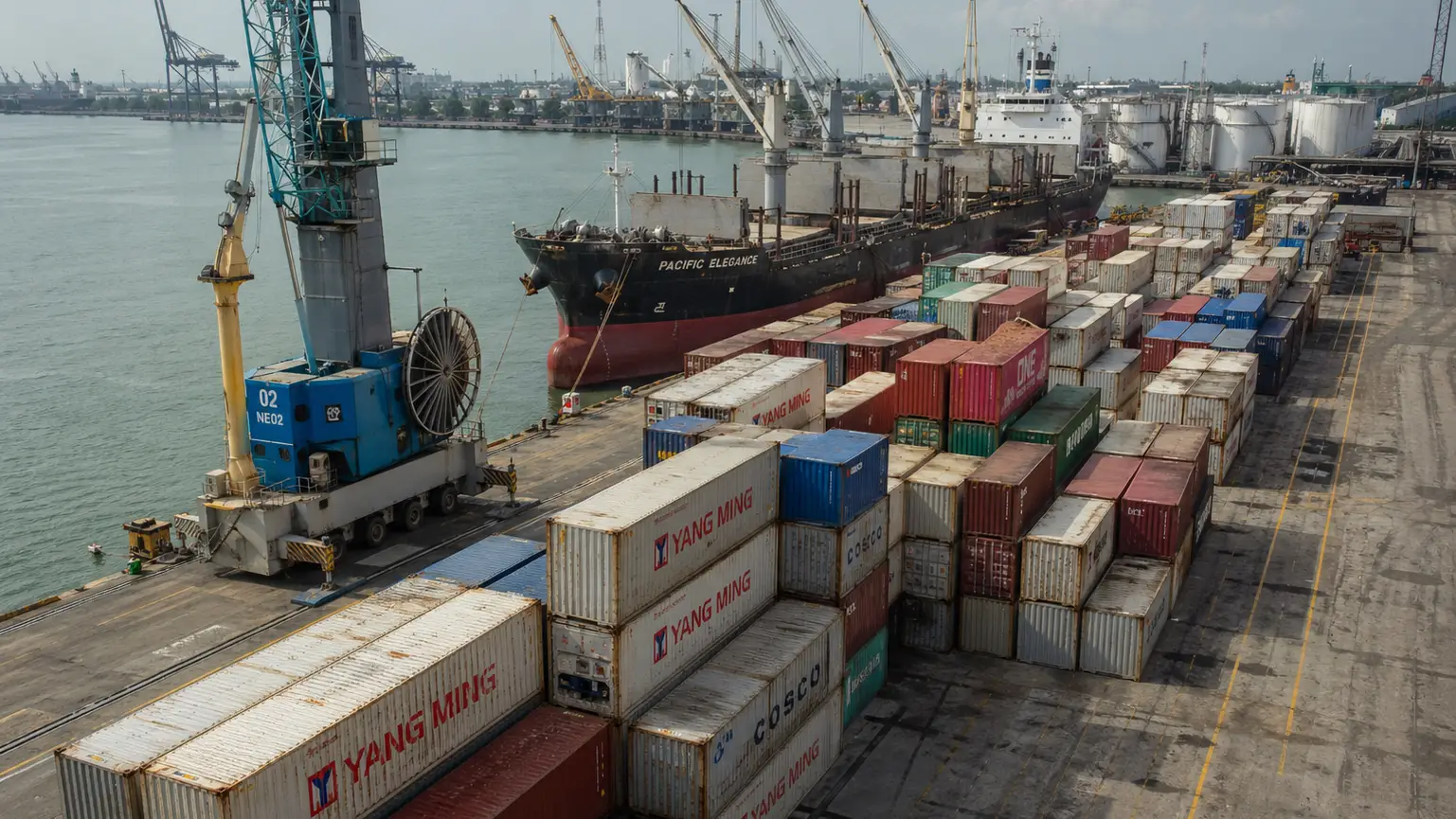 Stearic acid export containers staged at Port Klang, Malaysia's primary oleochemical shipping terminal.