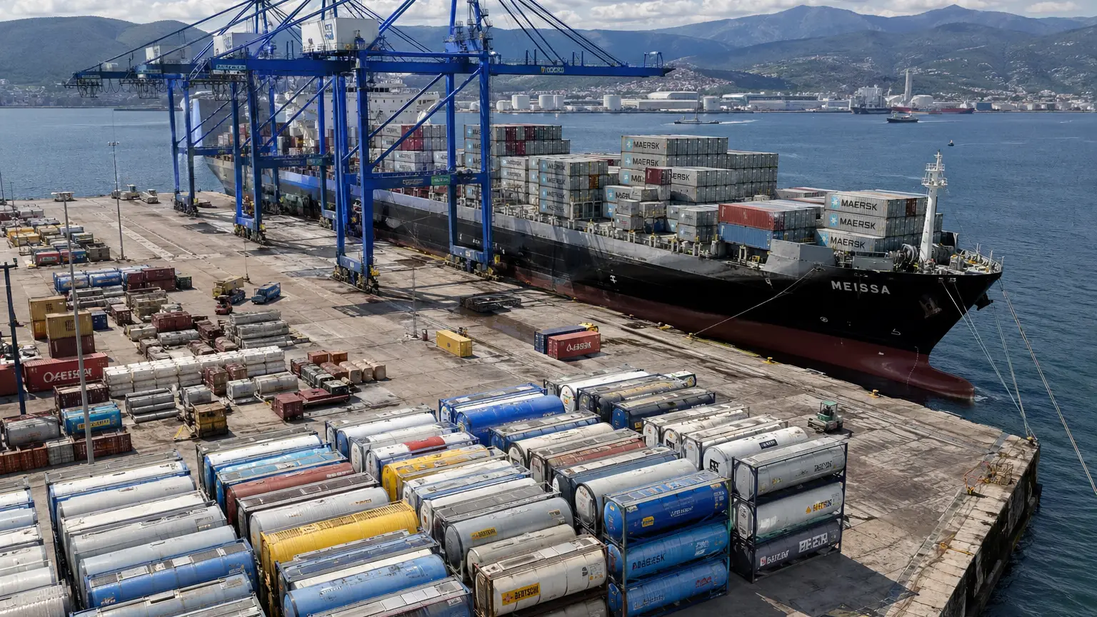 Boric acid export containers at Gemlik port, Turkey — primary origin for Asia-Pacific supply.