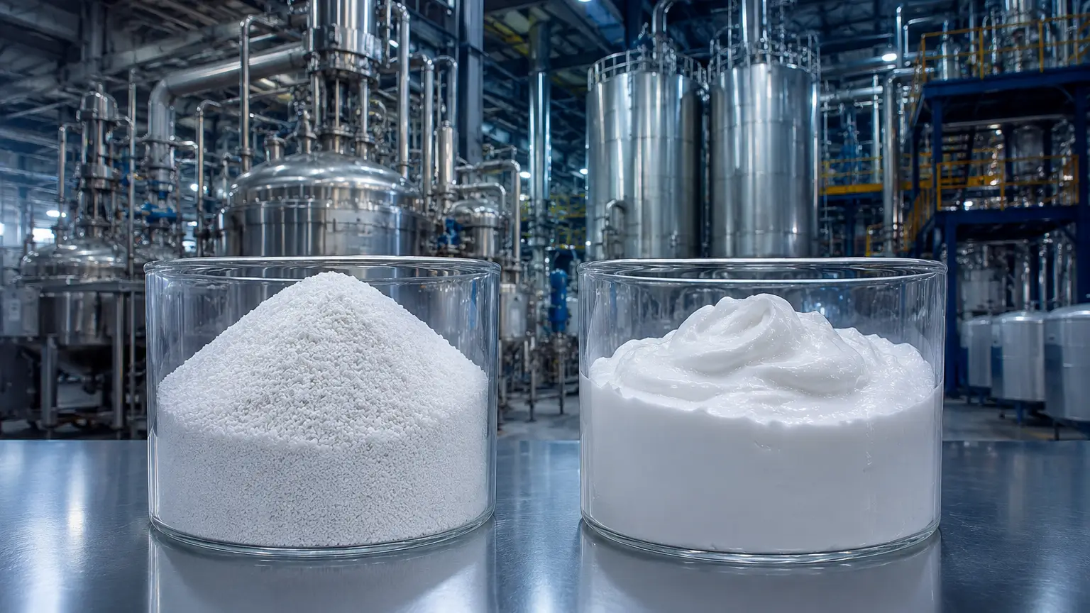 Comparison of suspension PVC resin and emulsion PVC paste resin in an industrial polymer production setting.