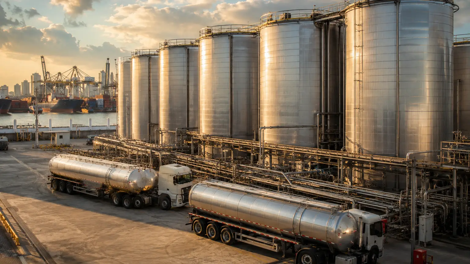 Liquid glucose storage and supply chain operations at an industrial food ingredient facility in Singapore.