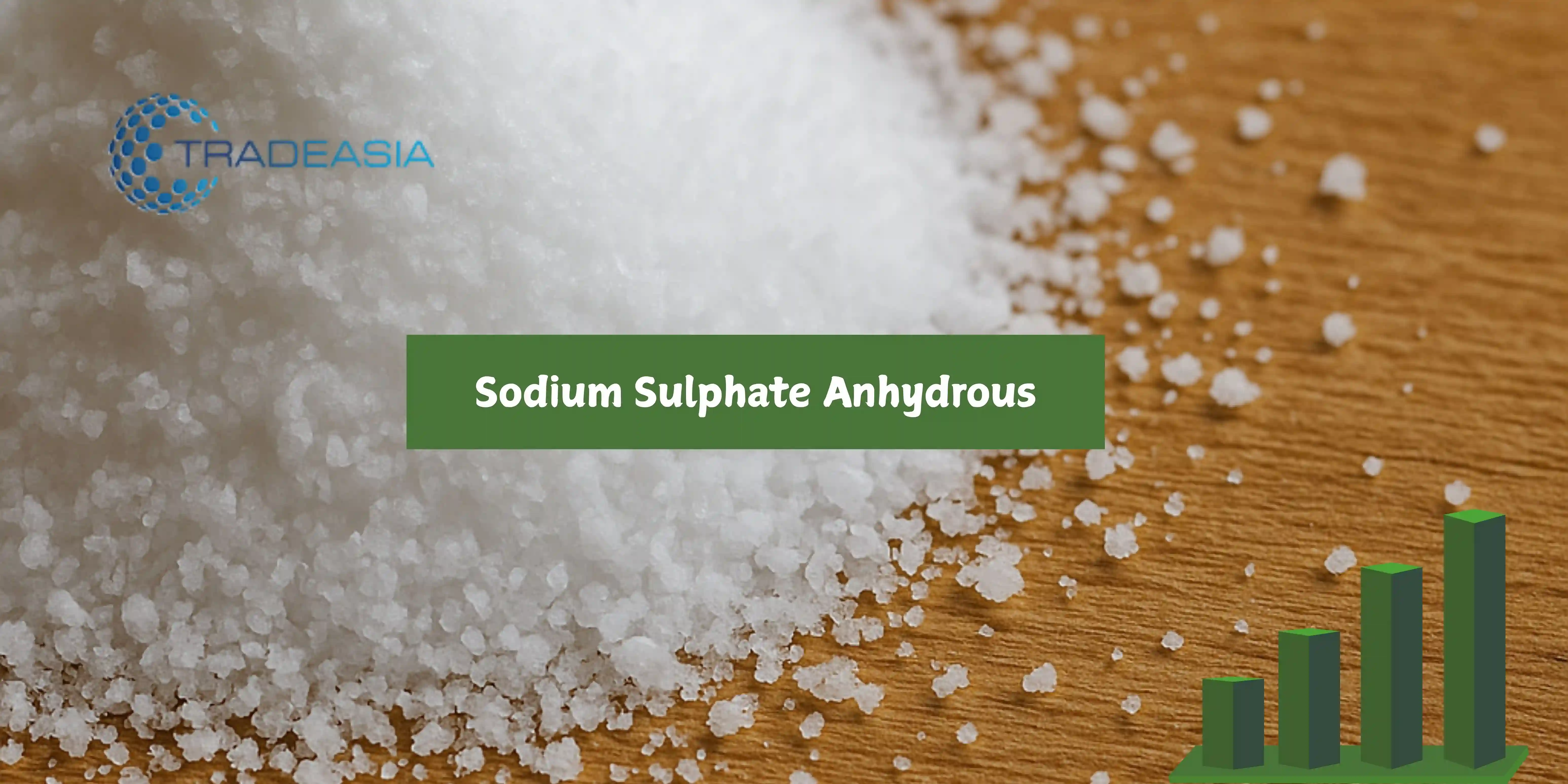 A digital infographic provides an overview of the Sodium Sulphate Anhydrous Market (2021–2033), featuring a close-up of a sodium sulphate powder pile on the left and data icons representing market growth, global expansion, segmentation, and industry usage